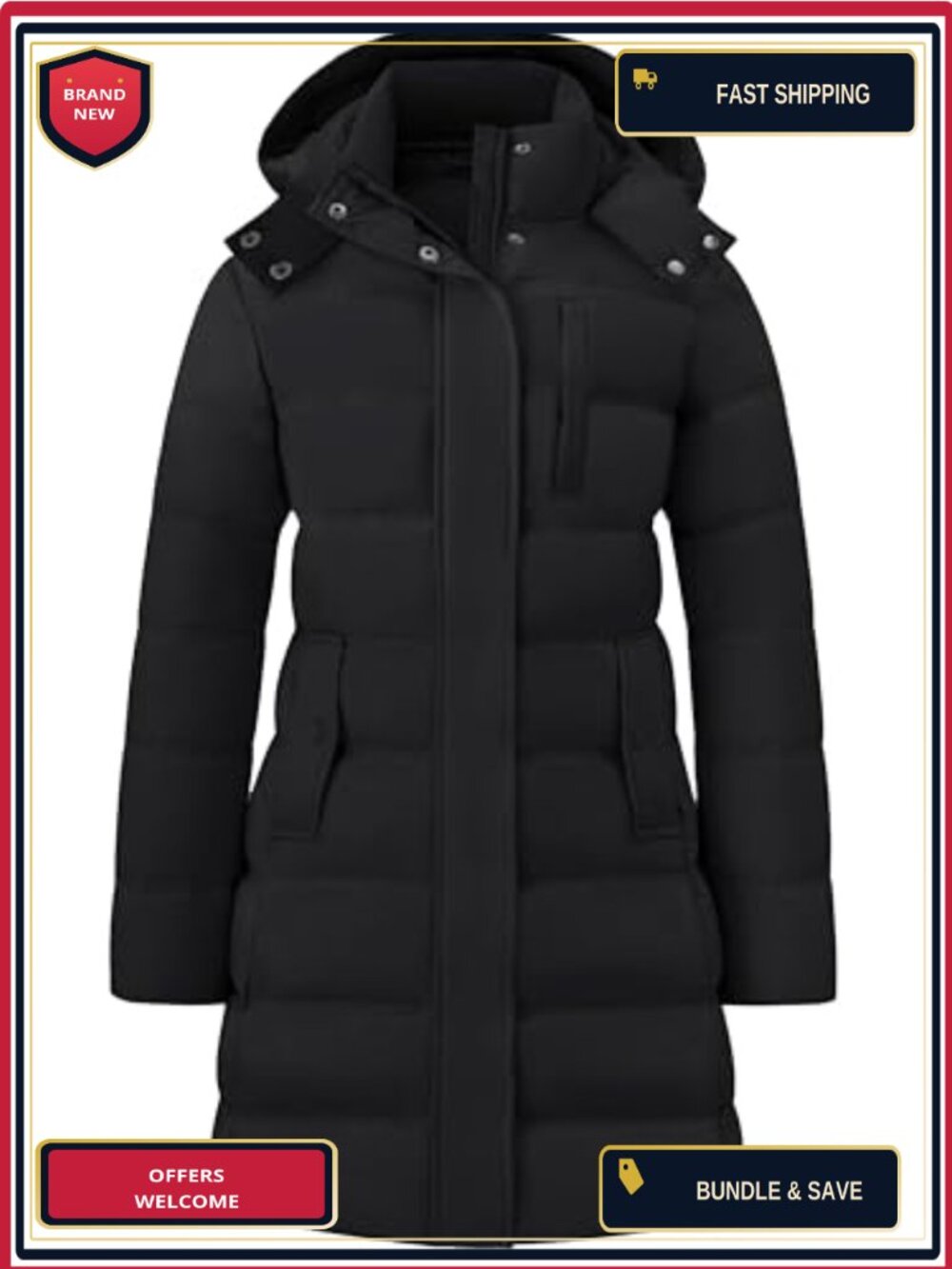 Women's Long Puffer Jacket Lightweight Hooded Winter Coat Waterproof